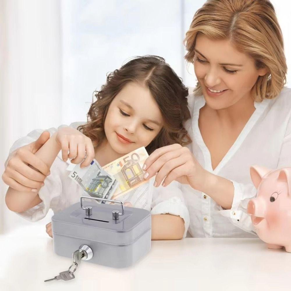 Metal Money Safe Case with Key Storage Box Coin Box Lockable Cash Box  Home Use