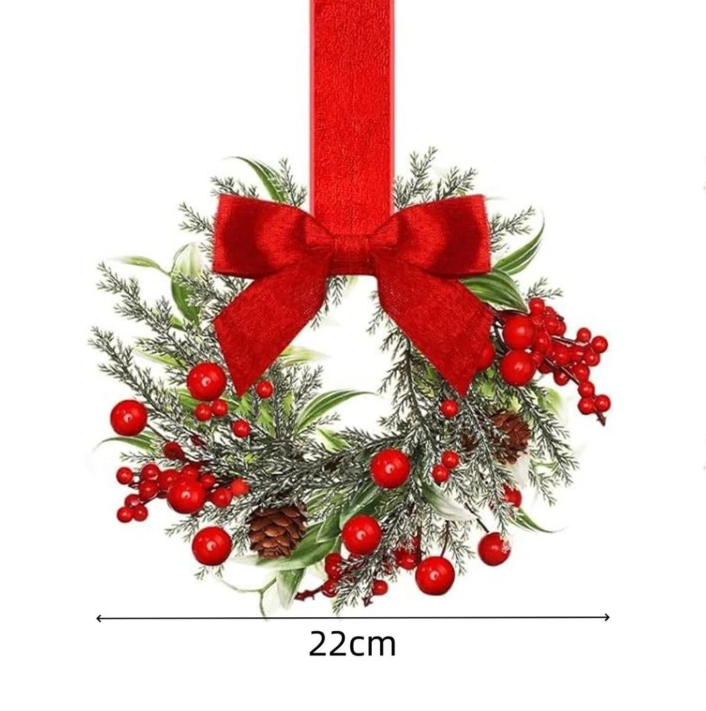 1/2PC Christmas Artificial Red Berries Wreath Ribbon Bow Red Pinecone Indoor Outdoor Cabinet Wreath Door Wall Party Xmas Decor