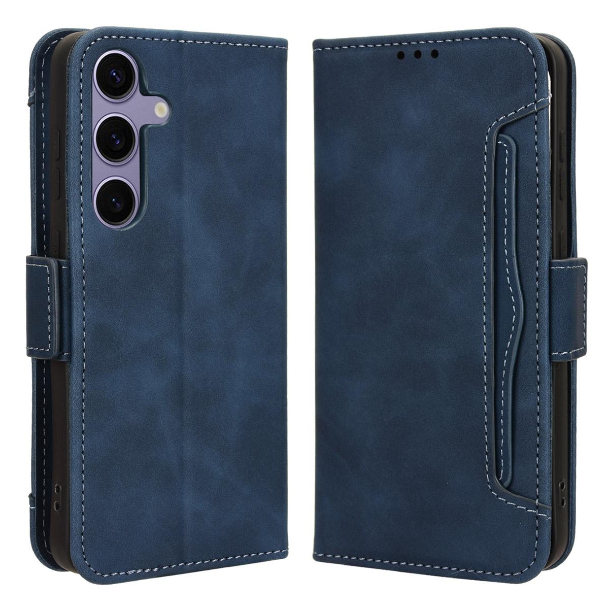 

Кожаный чехол-подставка для телефона Samsung Galaxy S24 с несколькими слотами для карт Blue