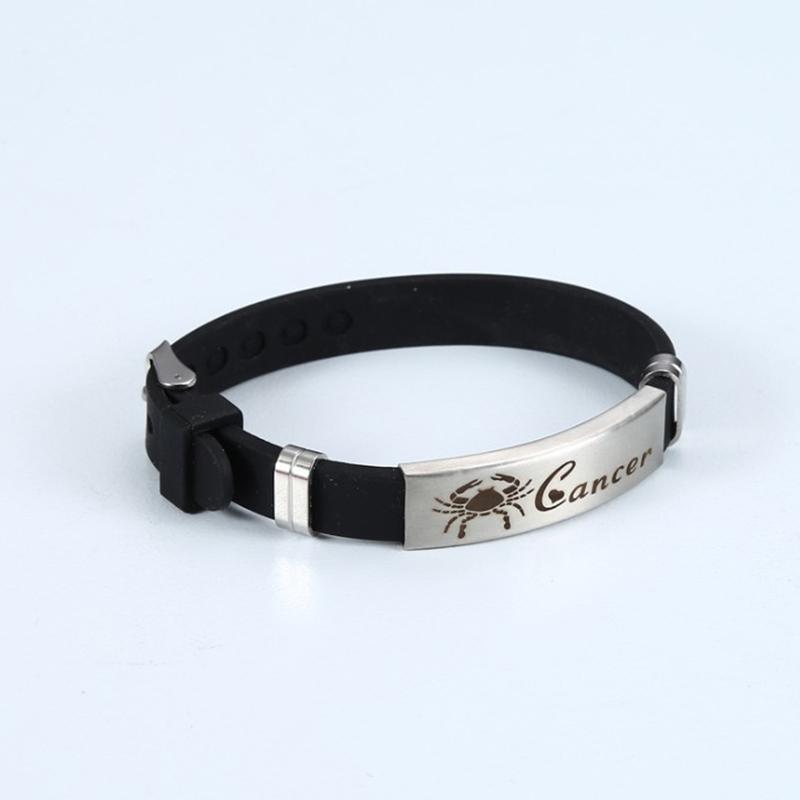 

12 знаків зодіаку Браслети Рак Лев Терези Стрілець візерунок Чорні силіконові браслети Чоловіки Жінки Класичні прикраси