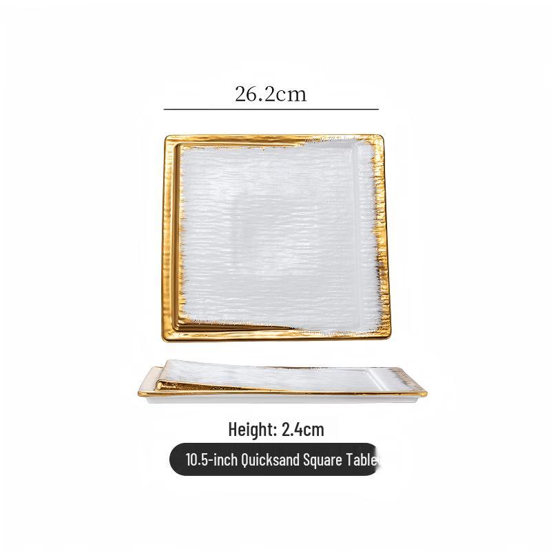 De Ruien Ceramic White Gold Square Dinner Plates