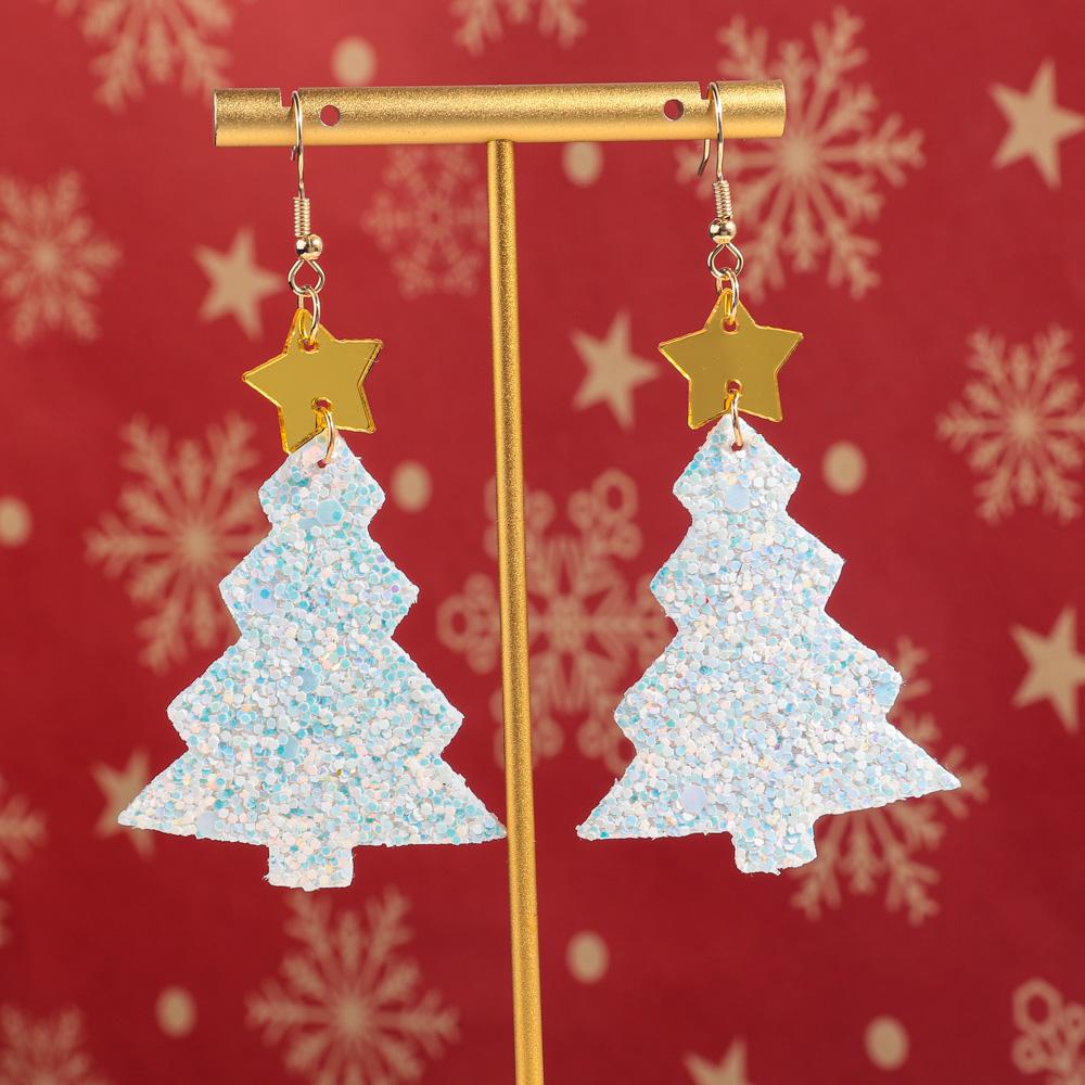 Glitter Leather Christmas Tree Long Earrings for Women Fashion Colorful Plant Drop Earring Party Jewelry Gifts