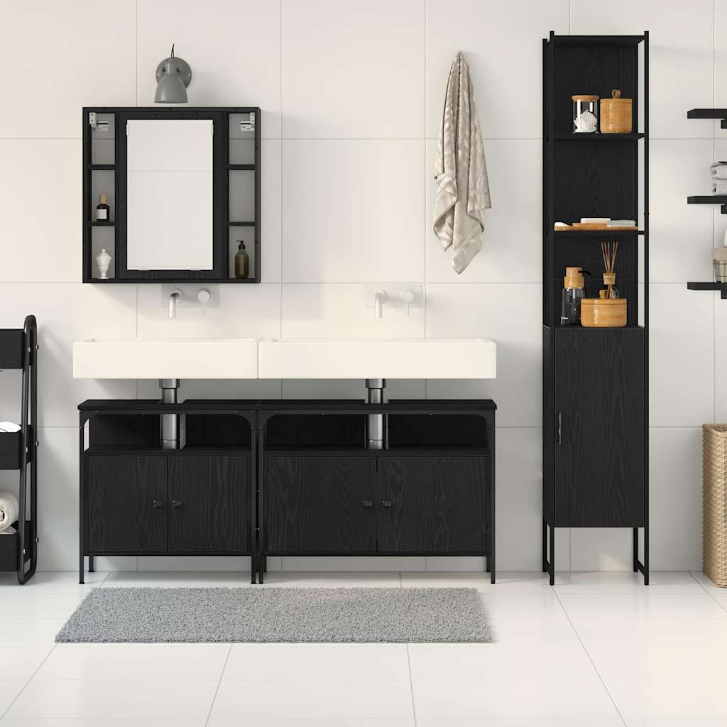 Bathroom Furniture Set 4 pcs Black Oak Effect Wood Based Material