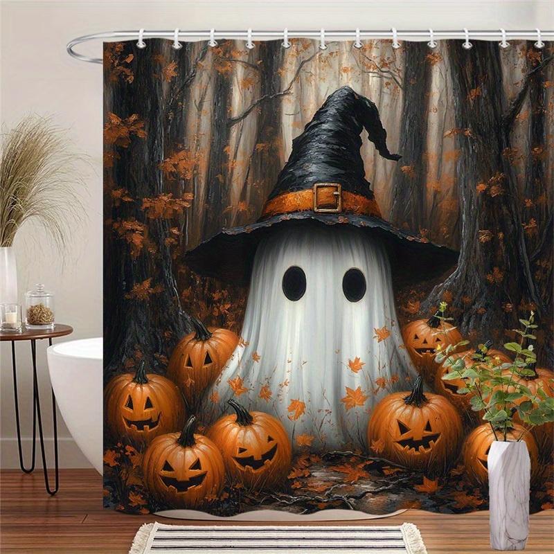 

Halloween Ghost Shower Curtain Pumpkin Forest Witch Hat Decor Spooky Theme Waterproof Fabric Bath Curtain Set Home 90x180CM