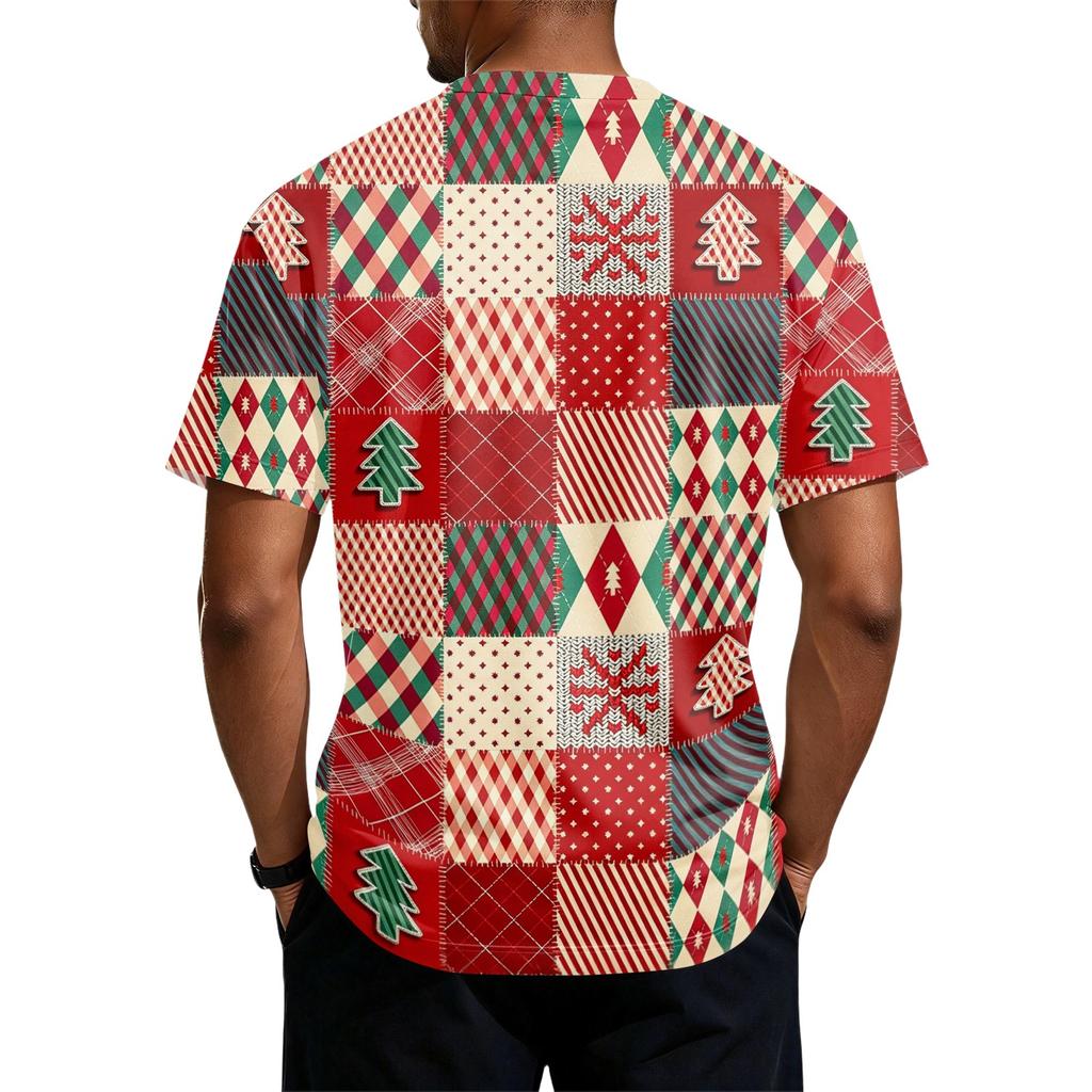 Men's Quick-Dry Neck Short Sleeve T-Shirt with Christmas Print