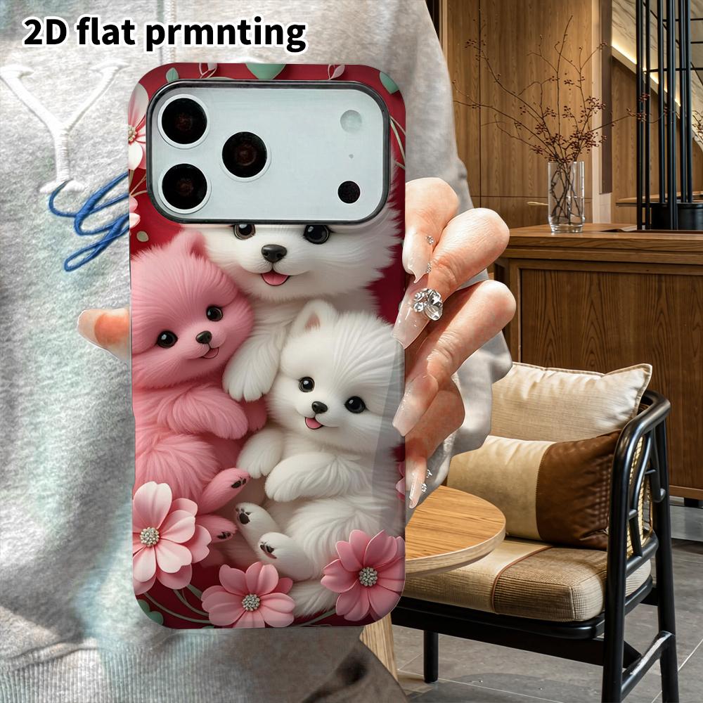 Phone Case: 2D Flat Design Suitable for iPhone 18, 17, 16, 15, 14, 13 Pro Film Protective Case, Couple Style, Three Pomeranians, Christmas and Hallowe