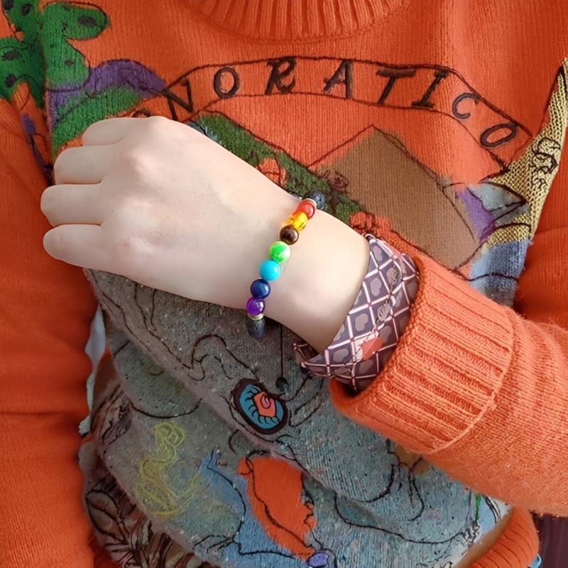 Volcanic Stone Beaded Bracelet For Men Women Natural Porous Basalt Lava Rock Beads Colorful Gemstone Handmade Beaded String