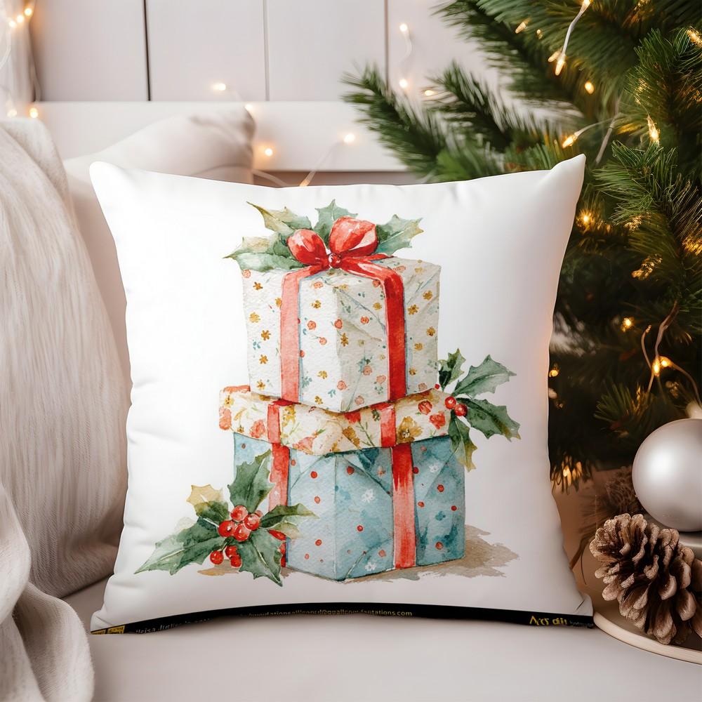 Home Decor Christmas Pine Branch & Ornament Pillow Pattern Cushion Cover Suitable for Sofa Bedroom Car Pillow Cover