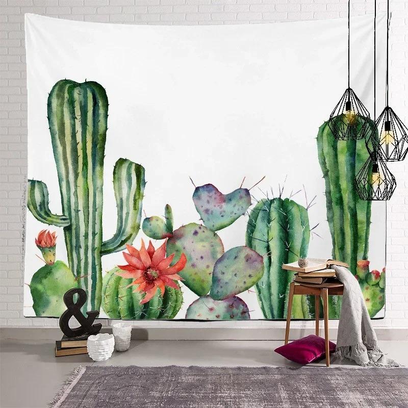 Nordic Home Fabric Plant Tapestry Wall Hanging Retro Tropical Plant Cactus Wall Hanging Art Painting Background Decoration