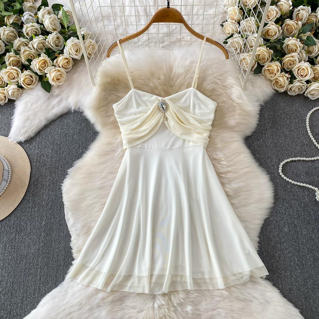Vestido Mini Bustier Sexy de Malla sin Tirantes para Mujer, sin Mangas, con Pedrería, Espalda Descubierta, Estilizador, Cruzado, Corto