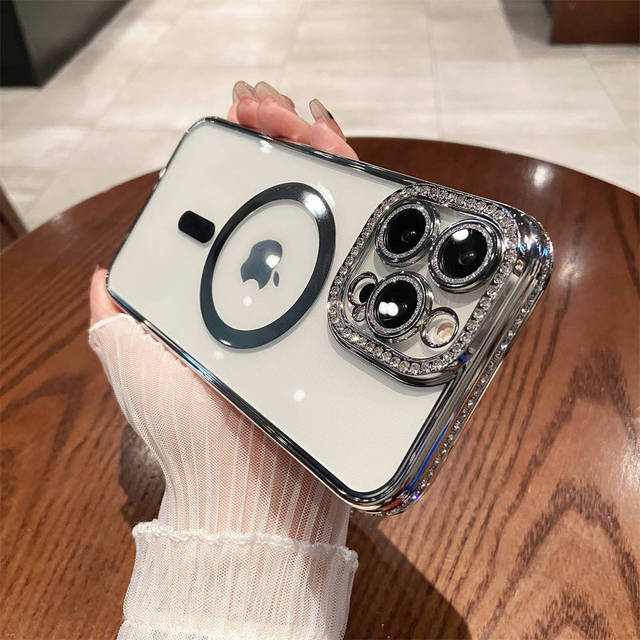 Brokatowy diamentowy bezprzewodowy futerał na telefon do ładowania dla Iphone 14 13 12 11 Pro Max 14 Plus 14pro przezroczysty, odporny na wstrząsy silikonowy zderzak