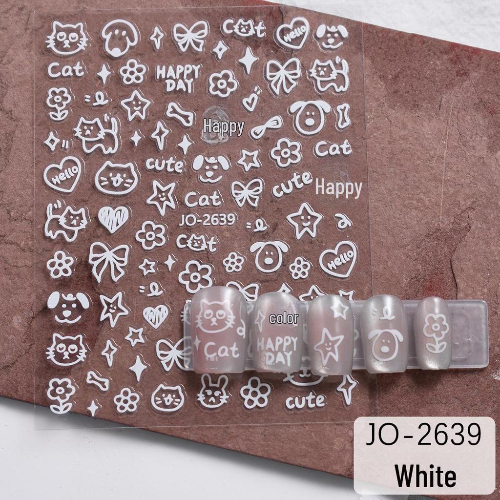 Graffiti Style Cute Cat Bow Nail Decals with Adhesive Backing - Sweet & Cool Nail Art Stickers