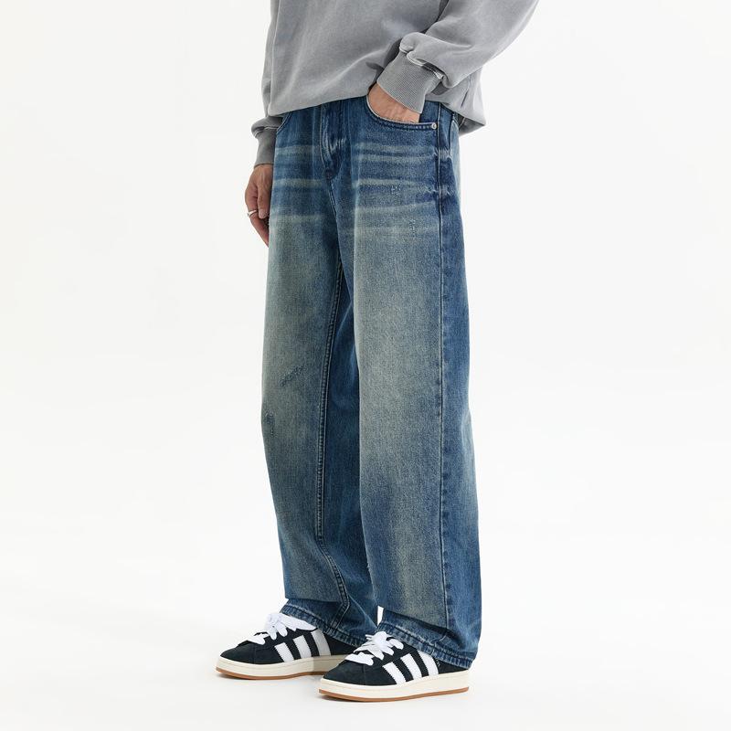 Lyocell Slub Straight Jeans Nostalgic Washed Soft Denim Pants Commuting Daily Basic Casual Pants
