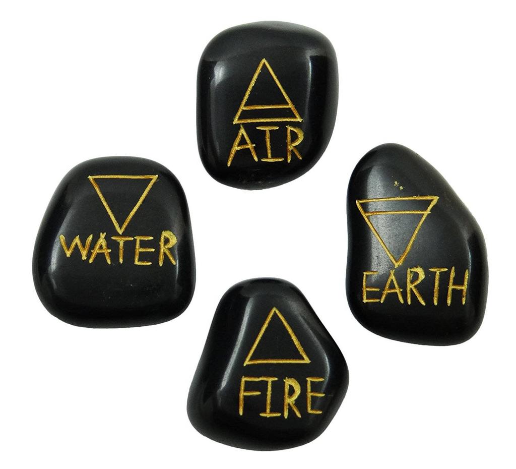 Harmonize Set Of 4 Tumbled Black Obsidian Stones Wiccan Elemental Symbol Pagan Spiritual Rekki Healing