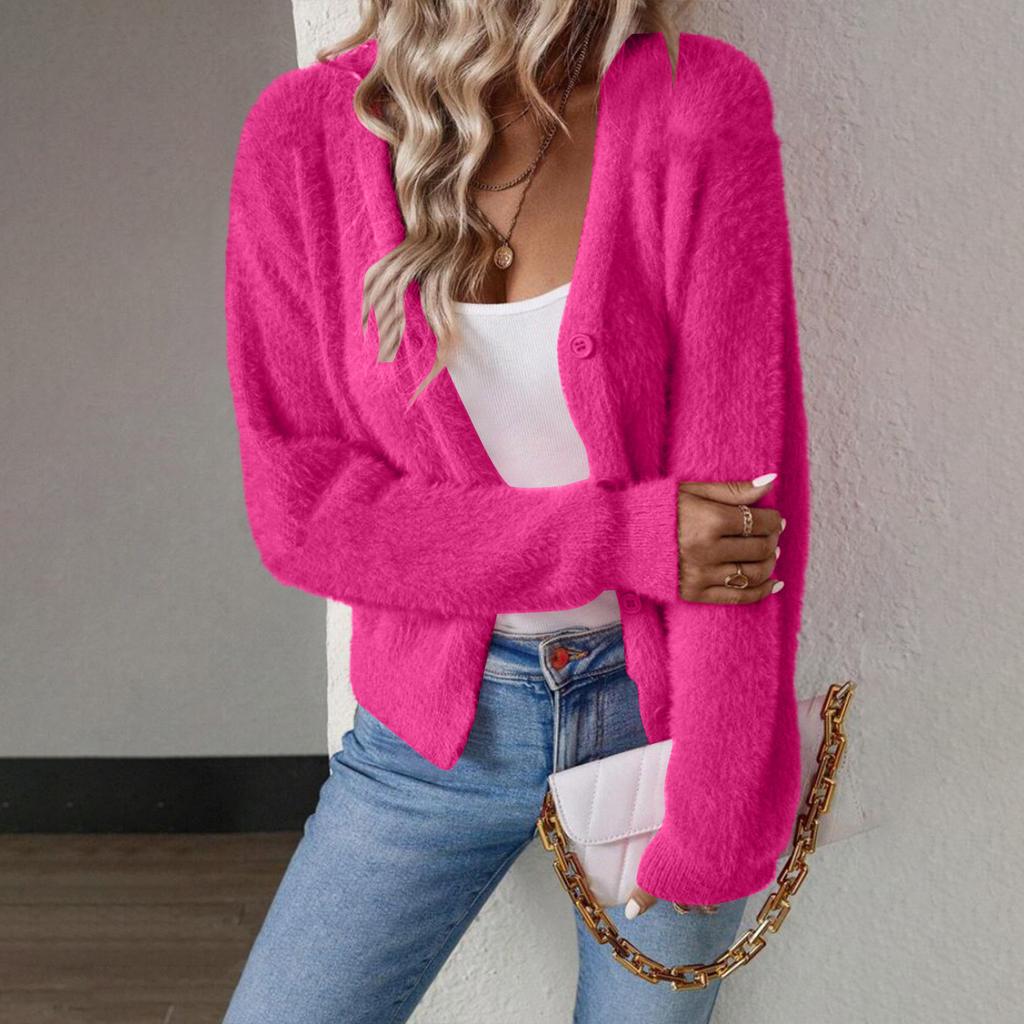 Dámský módní ležérní volný svetr s dlouhým rukávem a výstřihem do V