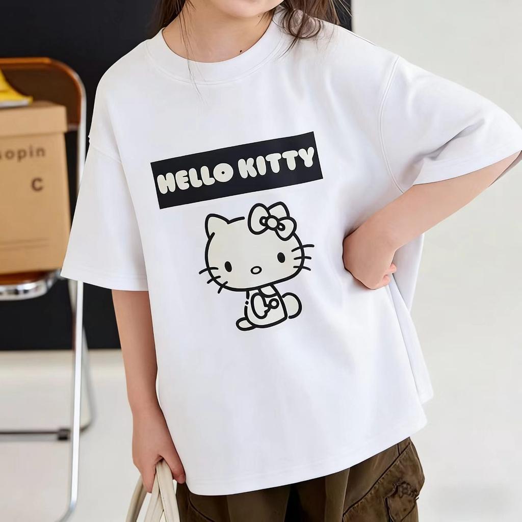 Hello Kitty Short Sleeve Tee soft cotton casual crew neck cute cartoon print lightweight summer top for Women daily wear