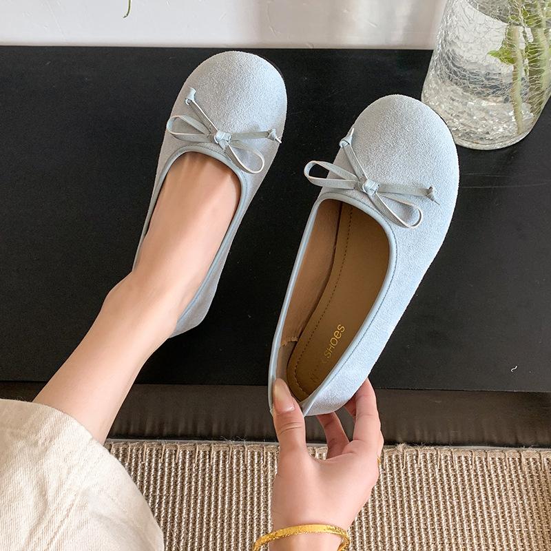 

Модная женская обувь на весну 2025 года, новая, с круглым носком, бантом, с мелким вырезом, на плоской подошве, на одну педаль, универсальная 40 синий