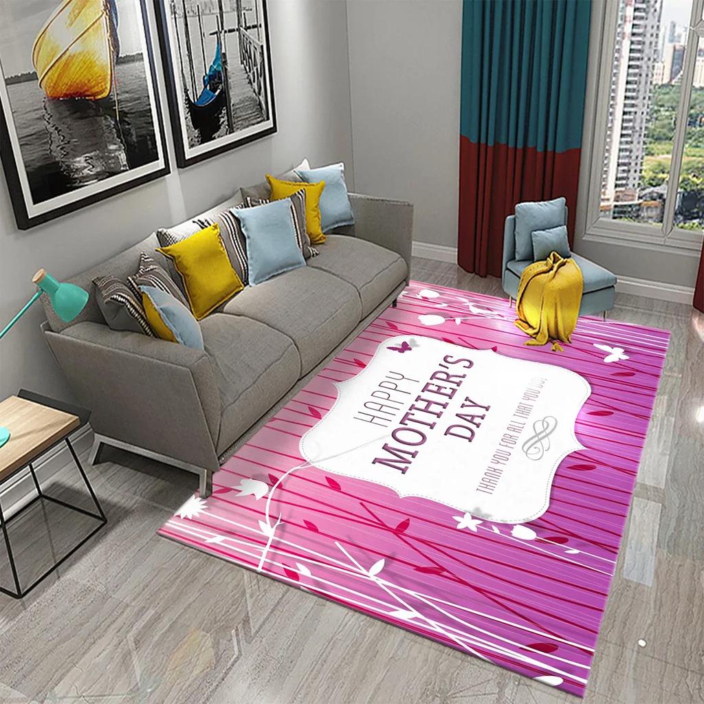 Mother's Day Happy Carpet Romantic Warm Rugs Living Room Bedroom Rug Heart Carpet Baby Girl Soft Play Floor Mat Kitchen Parlor