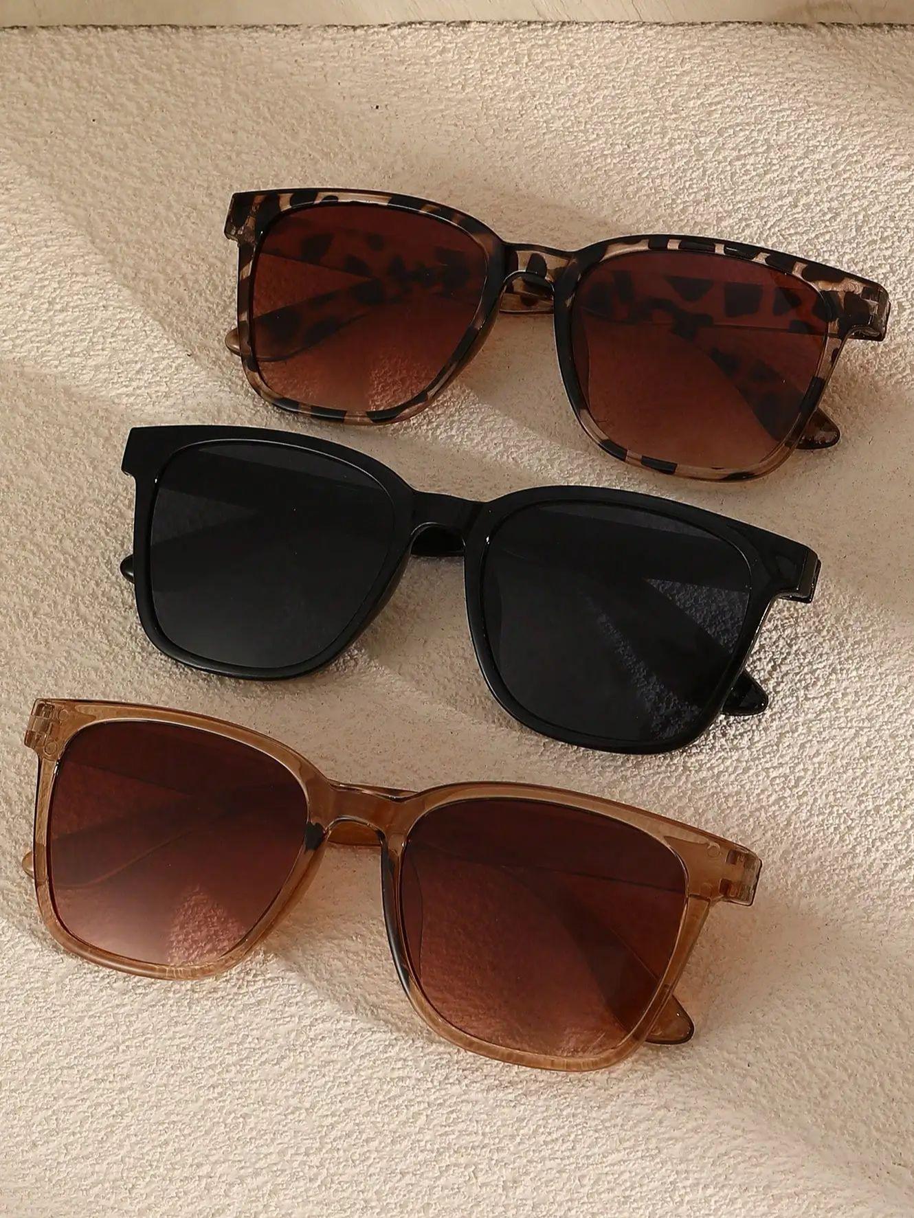 

3 шт. Пластиковые модные большие оправы для женщин, солнцезащитные очки для повседневной жизни, мужские очки, аксессуары для отпуска, вечеринок в стиле рейв.