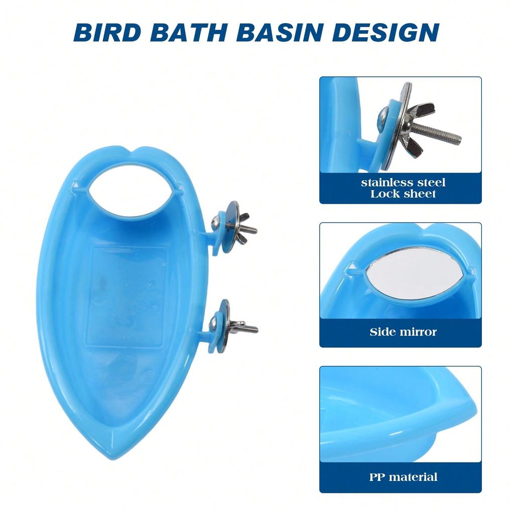 1 Pc Blue Bird Bath Bowl with Mirror, Detachable, Tiger Lily & Parrot Pattern Bathtub, Suitable for Food & Water, Can Be Used As Bird Nest/Cage