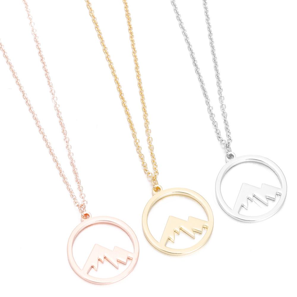 Mountain Peak Forest European American Trendy Children's Geometric Gold Plated Stainless Steel Hollow Mountain Peak Pendant