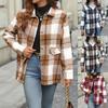 Women's Turn Down Collar Long Sleeve Jacket Loose Fit Casual Plaid Button Down Shacket