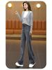 Retro Blue Rhinestone High-Waist Straight Leg Jeans for Women - Stylish, Versatile, Slimming Pants for Spring, Autumn, and Winter 2026