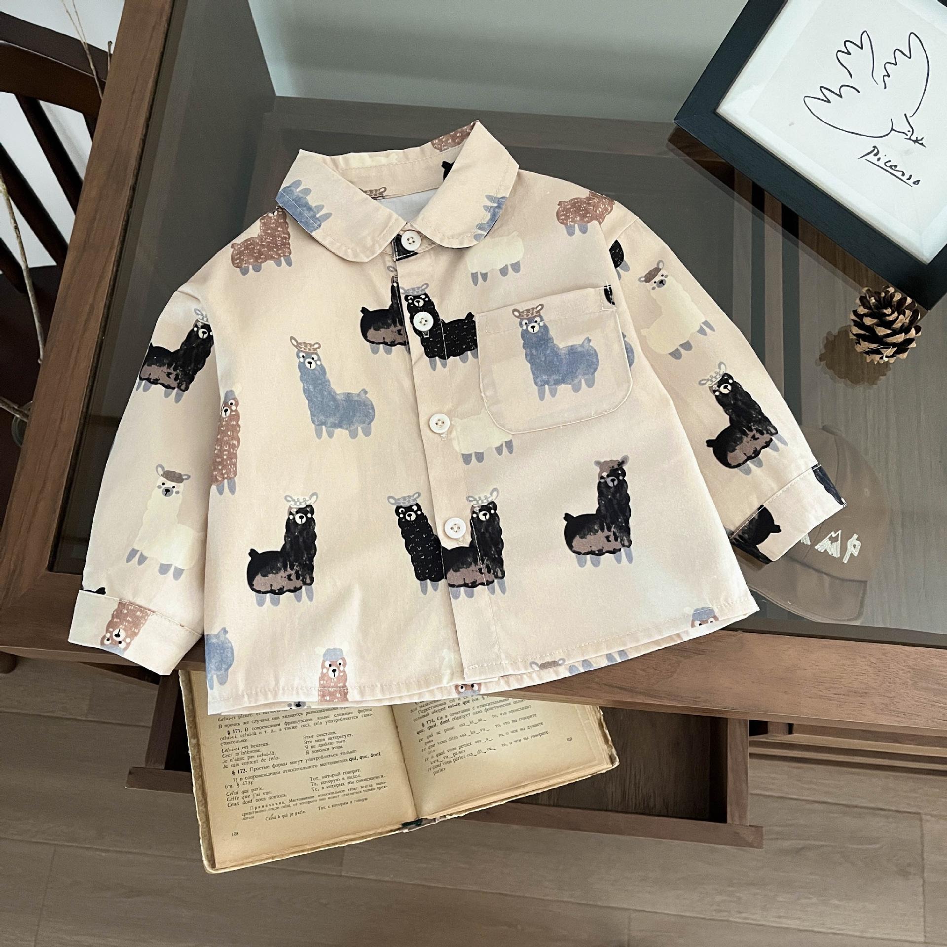 

Хлопковая рубашка с принтом для корейских мальчиков, осень 2025, в стиле кэжуал - Стильная мода для малышей. 80