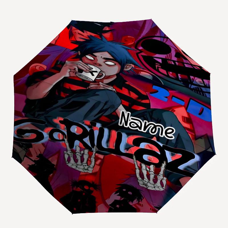 

1PC Gorillaz Artwork Custom Name Automatic Open/Close, 8-Rib Durable Frame Compact Travel Umbrella for Men & Women D1222027