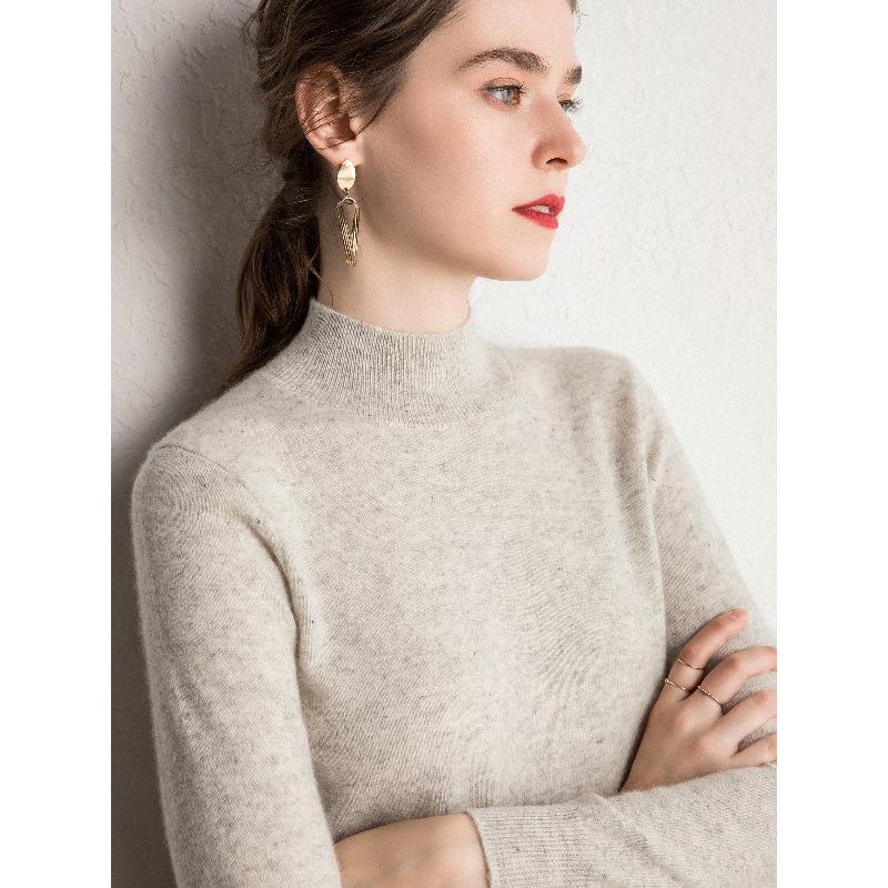 Cashmere Autumn/Winter Half-High Neck Women's Classic Loose Pullover Sweater