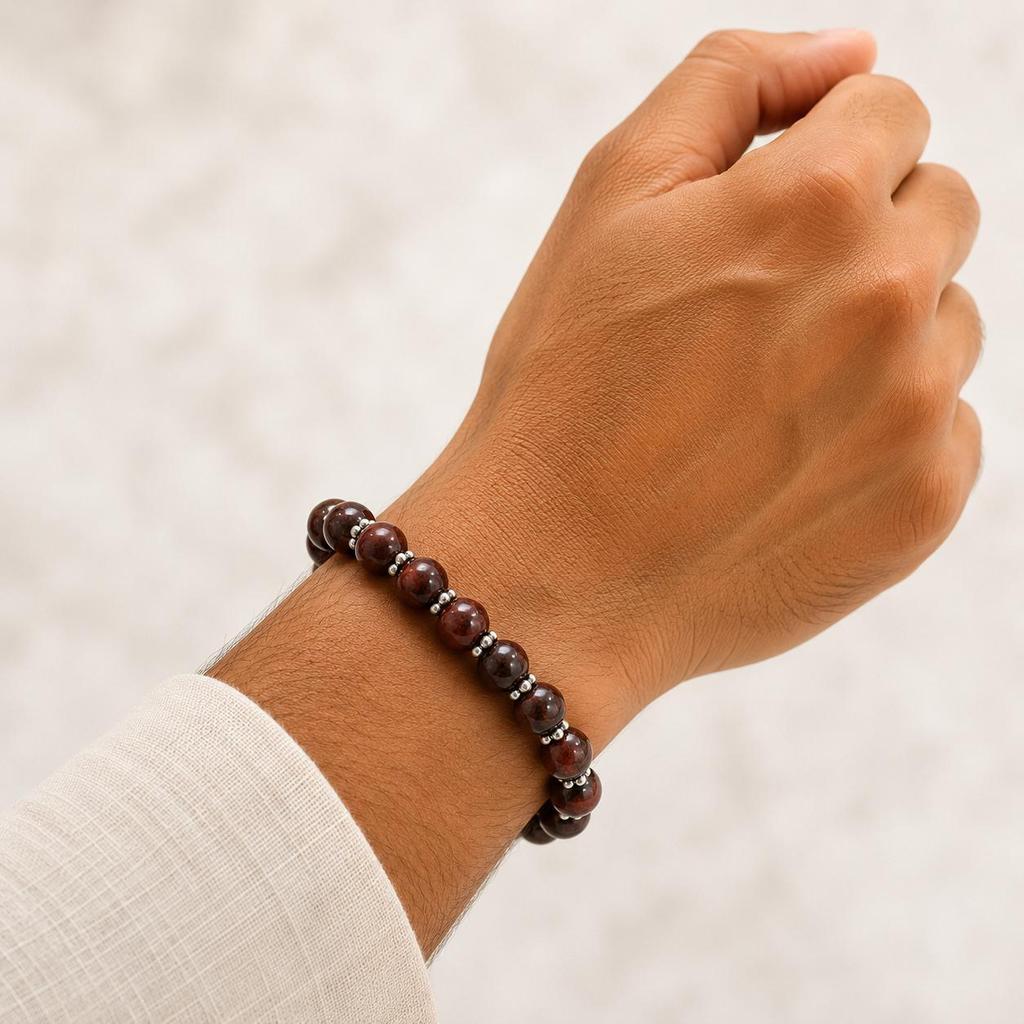 8mm Natural Iron Tiger Eye Gemstone Beads Jewelry Handmade Charm Bracelet 7.5" For Anniversary Gift CSB-29