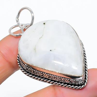 Natural Rainbow Moonstone 925 Sterling Silver Jewelry Pendant 2.17" M9U75