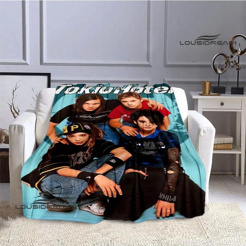 Coperta stampata retrò della band Tokio Hotel, coperta calda in flanella morbida e confortevole, biancheria da letto per casa, viaggio, regalo di compleanno