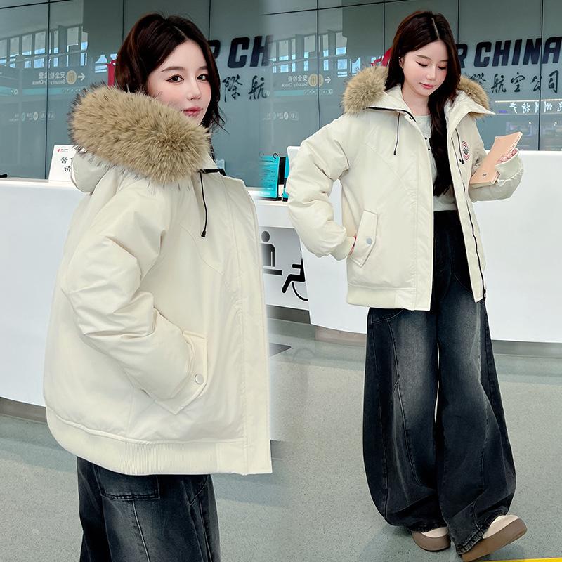 Padded jacket women's big fur collar Pike winter new American loose padded jacket women's thickened warm padded jacket