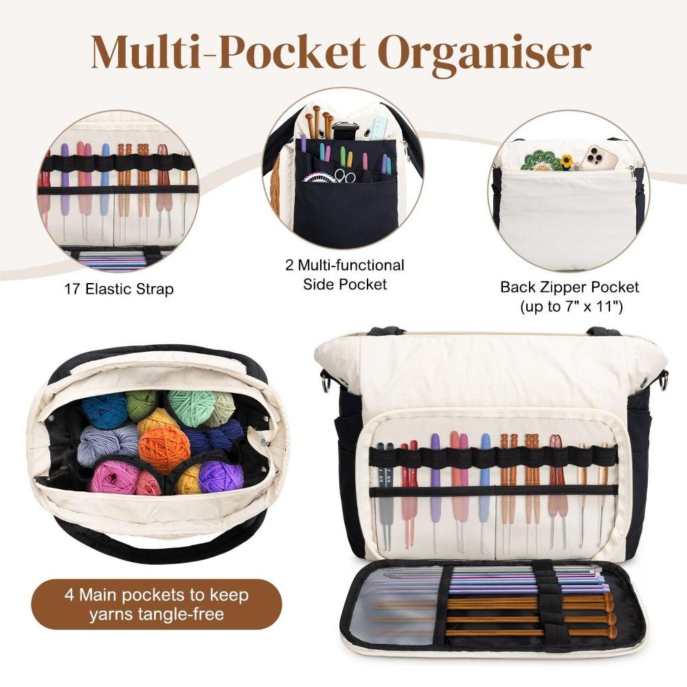 Large Capacity Crochet Yarn Storage Bag Multiple Pockets Craft Storage Yarn Bag Organizer Washable Corduroy Material