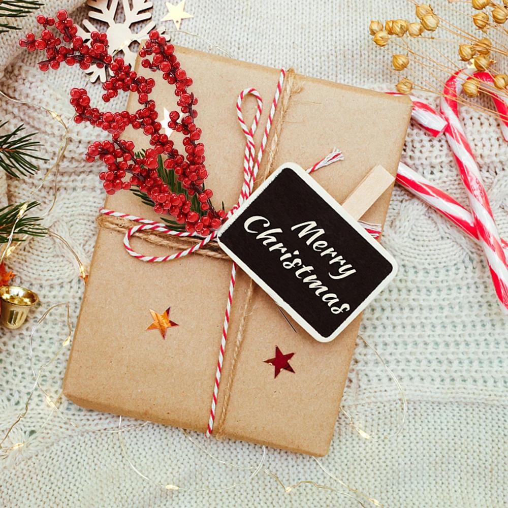 Artificial Red Berries Stems Fake Flower Simulation Christmas Red Holly Berry Branch DIY Wreath Xmas Party Home Table Decoration