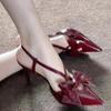 Spring New Stiletto Pointed Toe Bow High Heels Women's Bright Leather Temperament Back Empty Stiletto Sandals