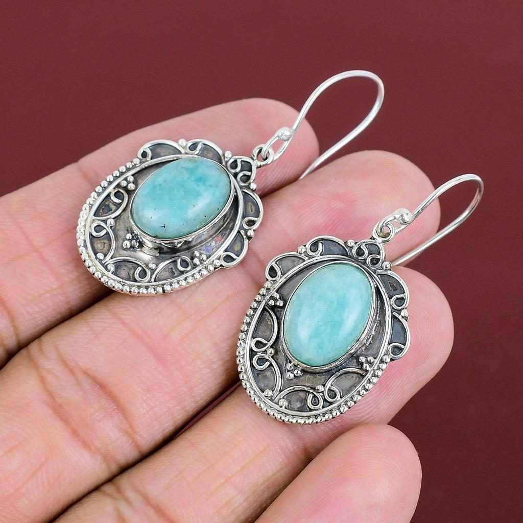 Amazonite Earring Natural Gemstone Earrings Handmade Vintage Earring 925 Sterling Silver Earring Designer Jewelry Dangle Earring For Gifts