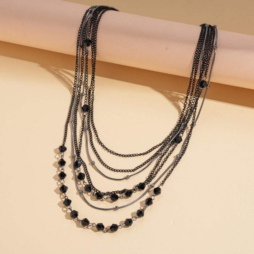 Glass Beads Beaded Chain Necklace Multi-Layer Bohemian Party Accessories Women Gift чёрный