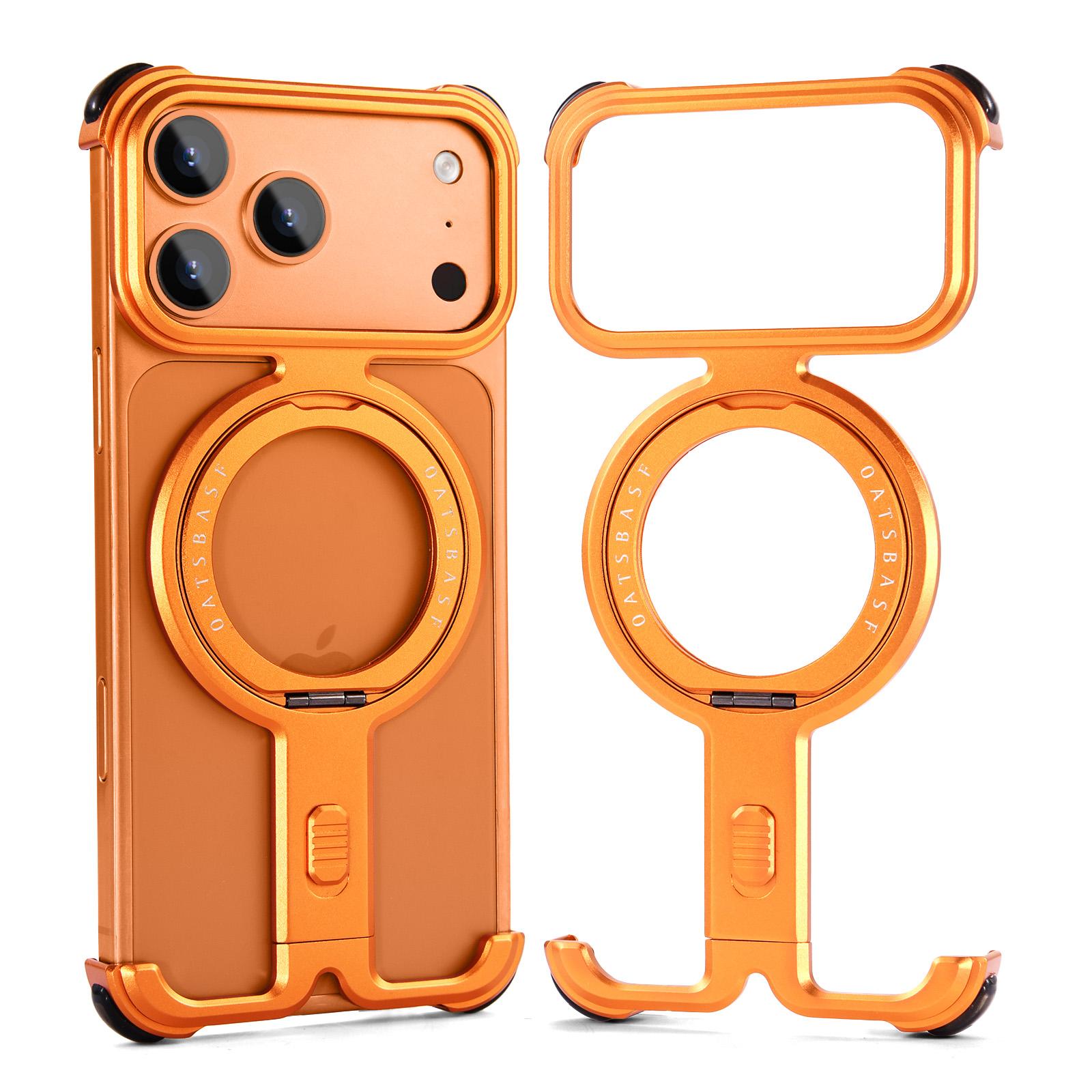 

Eary for iPhone 17 Pro Max 17 Pro Case for MagSafe 360°Rotatable Magnetic Stand Aluminum Frameless Metal Bumper Shockproof Cover iPhone17 Pro Max оранжевый