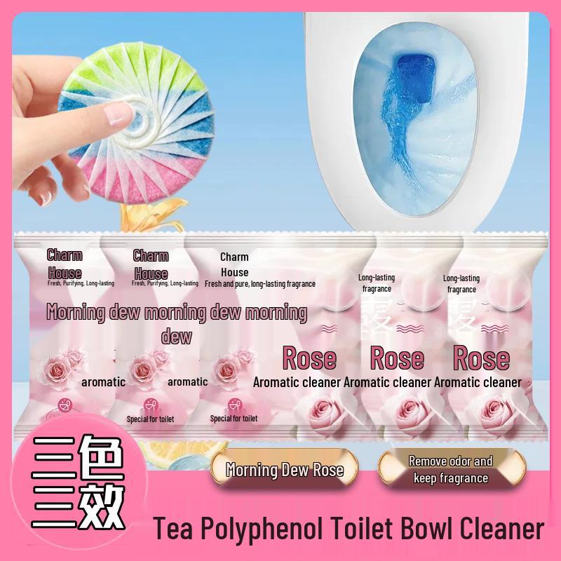 Blocchi Detergenti per WC 3 Colori Profumati alla Rosa - Deingiallenti, Deodoranti, Fragranza a Lunga Durata, Detergente Blu a Bolle