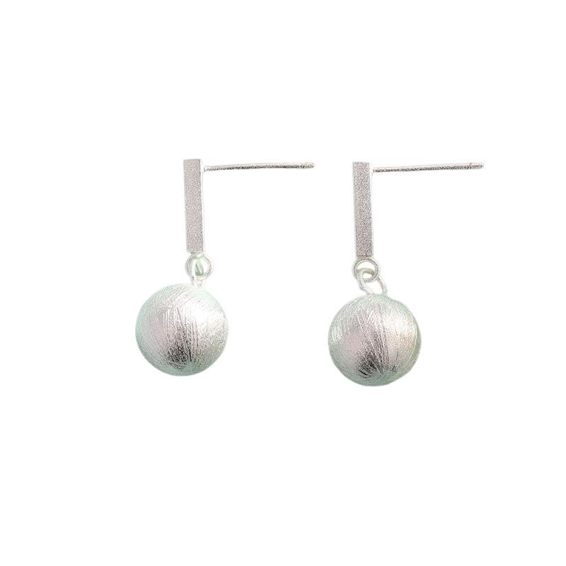 Brushed Round Bead Square Strip Earrings Internet Celebrity Fashion Design Temperament Earrings Women'S Simple Matte Ball Earrings