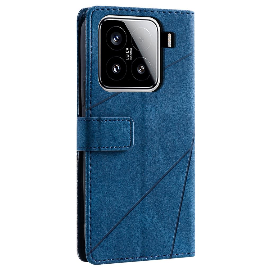 For Xiaomi 15 Case Imprinted Lines PU Leather Splicing Wallet Phone Cover with Wrist Strap