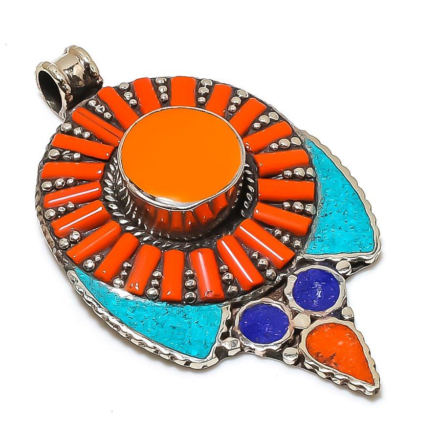 

Natural Tibetan Turquoise, Coral Gemstone Handmade Jewelry Pendant 2.88 Y5Z88