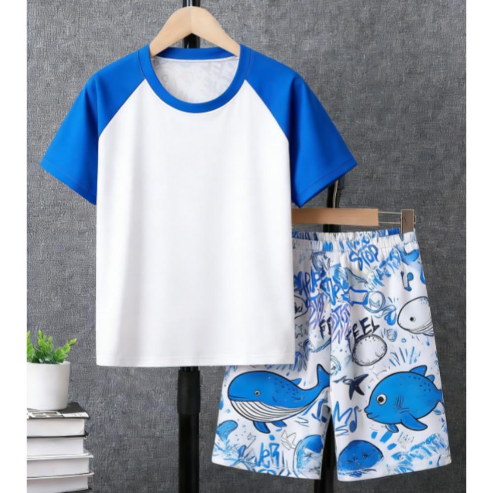 Letter Graffiti Printed Kids T-shirt and Shorts 2 Piece Set Summer Casual Outfit for Boys and Girls Kids Clothing