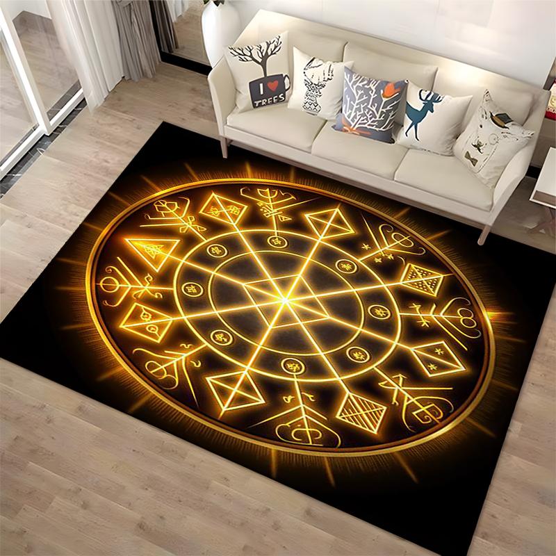 Mystical Symbols Circular Design Non-slip Rug Suitable for Living Room and Bedroom Sofas