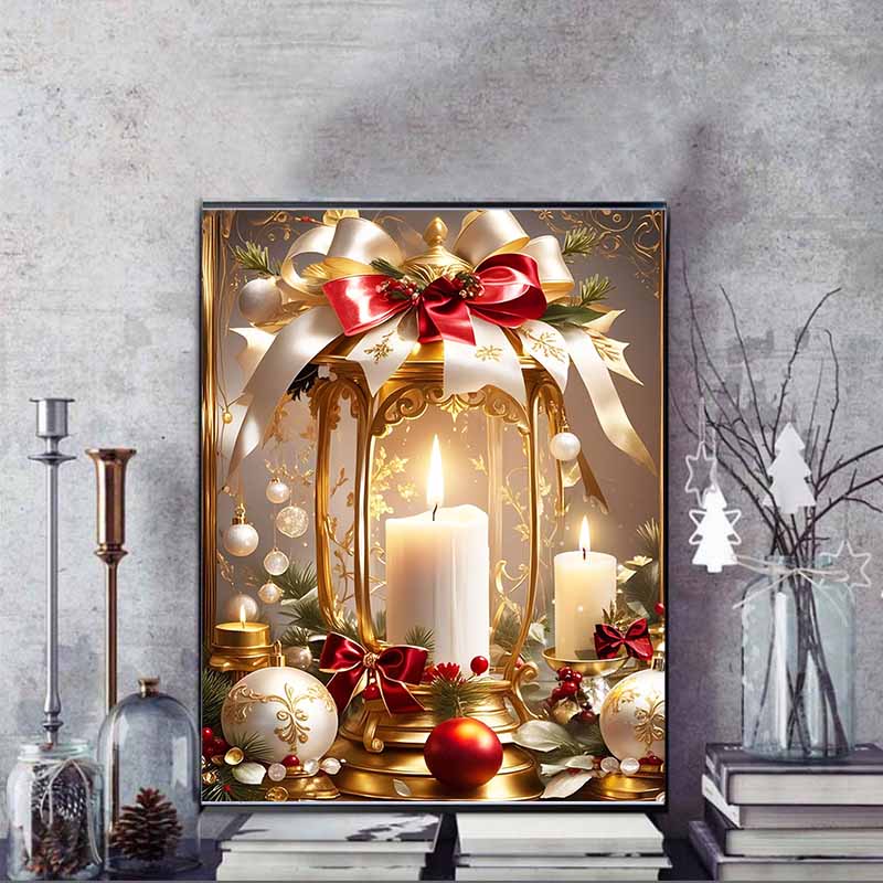 Christmas Atmosphere Candle Diamond Painting Set, 5D Gem Crystal Cross Stitch Painting Decoration Wall Mural