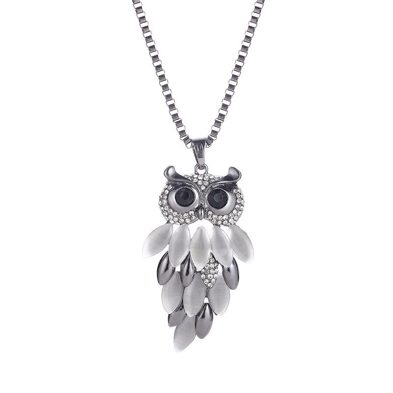 

A1352 New Creative Long Owl Necklace, Owl White Sweater Chain