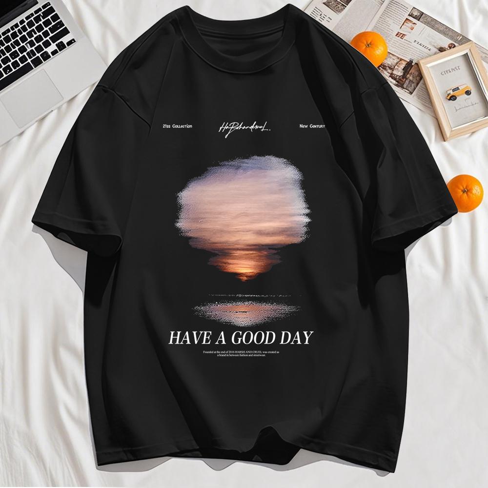 Have A Good Day Seaside Sunsets Printing Man T-Shirts Summer Clothes Casual Cotton T Shirt Loose Soft Short Sleeve