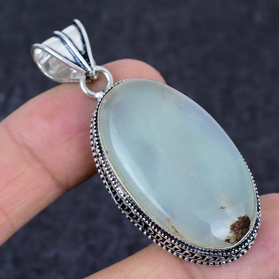 Chrysoprase Gemstone Handmade 925 Sterling Silver Jewelry Pendant 2.25" s4n09